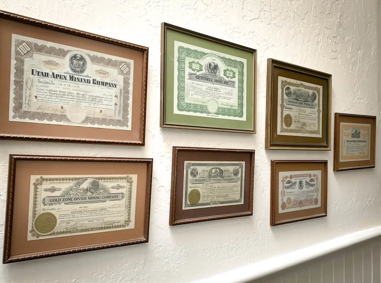 Vintage Mining Documents Hung on the Wall